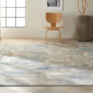 Blue Beige Abstract Modern Easy to Clean Rug for Living Room Bedroom and Dining Room-160cm X 221cm