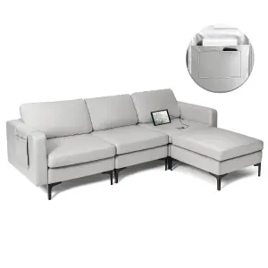 Costway Convertible Sectional Sofa L-Shaped 3-Seat Sofa Couch w/ Removable Ottoman