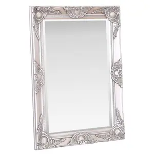 Villanova Solid Wood Flat Wall Mirror Antique Silver / 70cm H x 50cm W