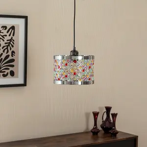 ValueLights Hadley Multi Colour Easy Fit Metal Cut Out Acrylic Jewel Drum Ceiling Light Shade - Bulb Included