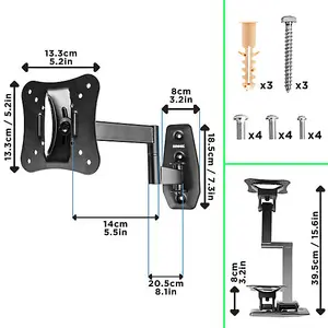 Duronic TVB0920 Full Range TV Bracket, Swivel and Tilt Wall Mount with VESA 100x100 for Flat Screen Television Screen 13-30"