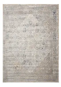 Ivory Blue Luxurious Traditional Floral Easy to clean Rug for Dining Room Bed Room and Living Room-66 X 231cm (Runner)