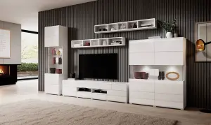 Minimalist Toledo 40 TV Cabinet 208cm - Pure White Gloss: Sleek Storage Solution for Contemporary Living Spaces