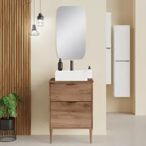 Banyetti Noir Krafter 600mm Exotic Walnut Wall Hung Vanity Unit