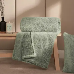 Teddy Fleece Blanket Throw Over Bed Marl Large Decorative, Green - 150 x 200cm