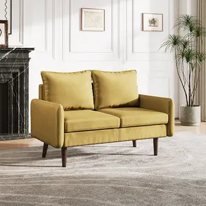 Double Sofa 2-Seat Velvet Upholstered Sofa for Living Room Flaxen 141 x 76 x 73cm