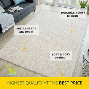 Abaseen 80x150 cm Cream Shaggy Rug - Soft Touch Thick Pile Modern Rugs - Washable Area Rugs for Home and Office