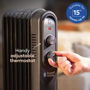 Russell Hobbs Electric Heater 1500W Black 7 Fin Oil Filled Radiator with 2 Year Guarantee RHOFR7004B