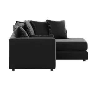 Brooklyn Plush Velvet 3 to 4 Seater L Shaped Corner Sofa Foam Black Right Hand Facing