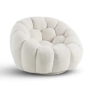 Teddy Boucle Fabric White Atrani Swivel Accent Chair