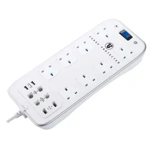 Masterplug Surge White 8 socket Extension lead with USB, 2m