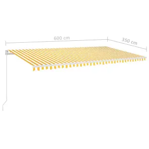 Berkfield Manual Retractable Awning with LED 600x350 cm Yellow and White