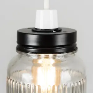 ValueLights Retro Style Clear Glass Ribbed Design Jar Ceiling Pendant Light Shade