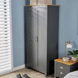 Home Source Camden 2 Door Bedroom Wardrobe Storage Unit Graphite Grey