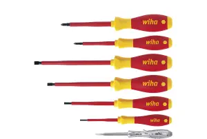 WIHA Electrician Screwdrivers VDE Slotted PH1 PH2 Phillips PZ1 PZ2 Pozi Torx Hex 7 Piece Set 00834