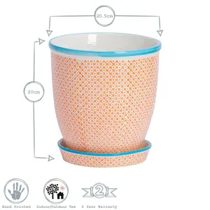 Nicola Spring - Hand-Printed Plant Pot with Saucer - 20.5cm