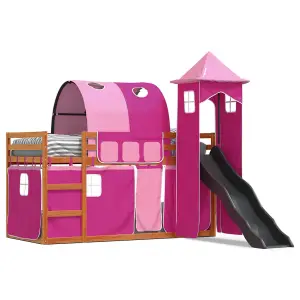 Berkfield Bunk Bed without Mattress with Slide and Curtains Pink 90x190 cm Single