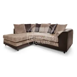 Luca 3-4 Seater L Shaped Corner Sofa Fabric and Leather Trim Brown and Beige Left Hand Facing