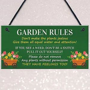 Red Ocean Garden Rules Funny Sign - Outdoor Decor For Your Garden, Garden Shed or Summer House  Funny Garden Signs