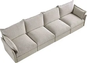 Byron Pillow Edge Mist Grey Boucle Modular Sofa, 4-Seater - Daals - Sofas