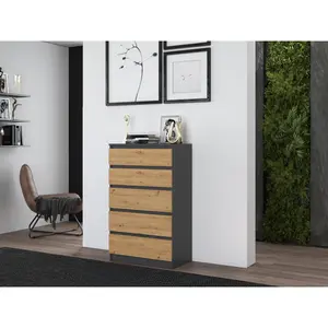 Tonya 5 Drawer 70cm Chest of Drawers Anthracite/Artisan Oak