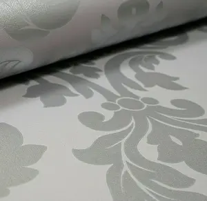 Arthouse Grey Silver Traditional Vintage Floral Damask Metallic Wallpaper