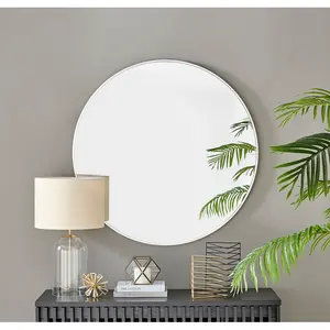 Alcantera Round Metal Frame Wall Mirror Simple and Elegant Modern Design White / 100cm H x 100cm W