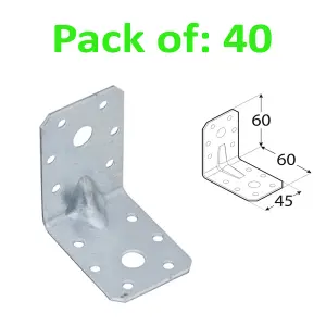 ANGLE BRACKET 2mm Thick HEAVY DUTY Corner Reinforced Galvanised Zinc Plated 60x60 Width 45mm Pack of: 40