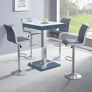 Topaz Glass White Grey Bar Table 4 Ritz Grey White Stools