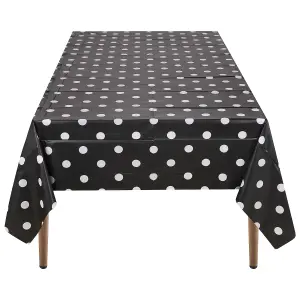 Neel Blue 54"x108" Plastic Tablecloth with Polka Dot Disposable Table Cover - Black