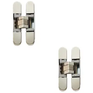 2 PACK - 3D Adjustable Concealed Cabinet Hinge - 180 Degree Opening Wardrobe NICKEL