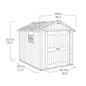 Keter Oakland 9x7 ft Apex Grey Plastic 2 door Shed with floor & 1 window