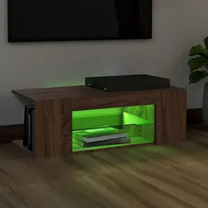 Berkfield TV Cabinet with LED Lights Brown Oak 90x39x30 cm