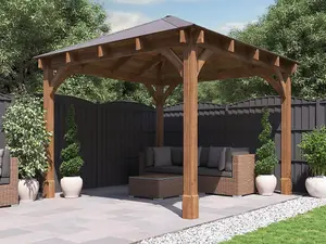 Dunster House Wooden Heavy Duty Gazebo 3 x 3 Metres Pressure Treated Hot Tub Shelter With Roof Shingles Leviathan