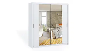 Bono Sliding Door Wardrobe With Mirrors in White Matt - Spacious Elegance Meets Modern Style - W2200mm x H2150mm x D620mm