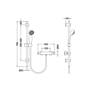 Round Bar Valve and Slide Rail Shower Kit - Chrome - Balterley