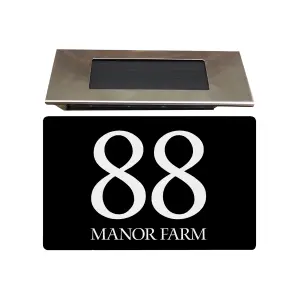 Personalised Aluminium House Plaque with Solar Light Customised with Your House Number and Street Name 160 x 280mm Black