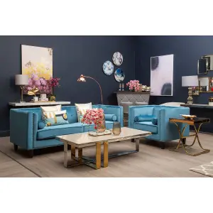 Interiors By Premier Velvet Uphoplstered 3 Seat Blue Velvet Sofa, Durable Three Seater Sofa, Versatile Button Tufted Sofa