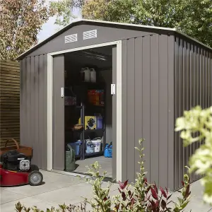 8 x 6 Double Door Metal Apex Shed (Light Grey)