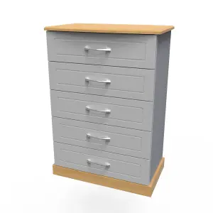 Whitby 5 Drawer Chest in Grey Ash & Oak (Ready Assembled)