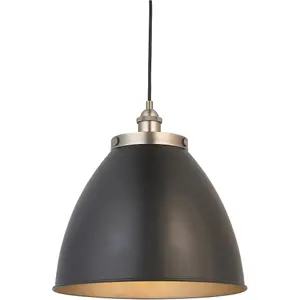 Hanging Ceiling Pendant Light - Large - Aged Pewter Plate & Matt Black Paint - 10W LED E27