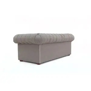 Chesterfield 3 Seater Sofa Charles Charcoal Grey Linen Fabric In Classic Style