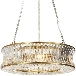 Hanging Ceiling Pendant Light - Warm Brass Plate With Crystal And Clear Glass - 6 X 6W LED E14