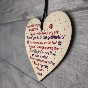 Red Ocean Godmother Handmade Wooden Heart Sign Plaque Keepsake Thank You Gift Christening Godparents Gifts