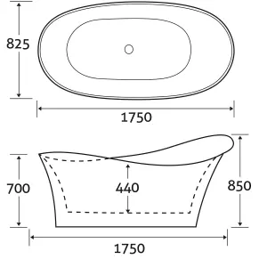 Jareau White Acrylic Freestanding Bath (L)1750mm (W)825mm