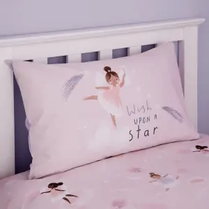 Catherine Lansfield Bedding Dancing Fairies Reversible Duvet Cover Set with Pillowcase Pink