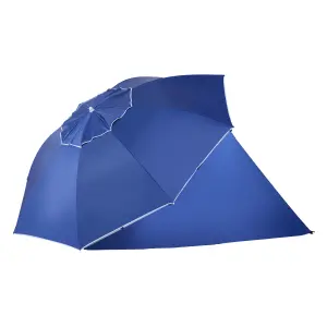 Outsunny Beach Umbrella Sun Shelter 2 in 1 UV Protection Steel Blue