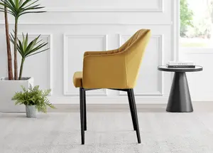 Furniturebox Kylo Brown Rectangular Wood Effect Dining Table & 6 Mustard Velvet Calla Black Leg Chairs