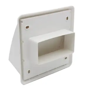 Kair White Cowled Outlet Grille 155mm External Dim Wall Vent With Rectangular 110mm x 54mm Rear Spigot and Backdraught Shutter