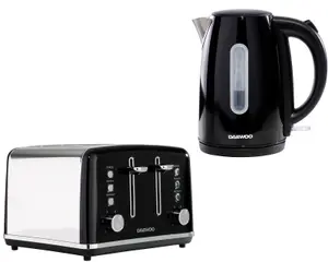 Daewoo Black Kensington Retro Matching Stainless Steel 4 Slice Toaster and Kettle Set 1.7 Litres Rapid Boil Auto Off SDA2446GE